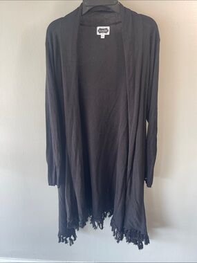 Mudd Black Open-Front Cardigan with Fringe Hem